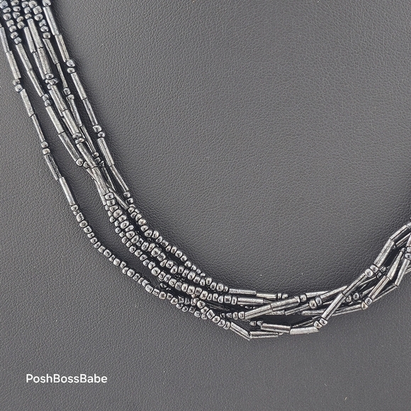 Multi-Strand Black Glass Bead Necklace – 19" Length - Picture 3 of 5
